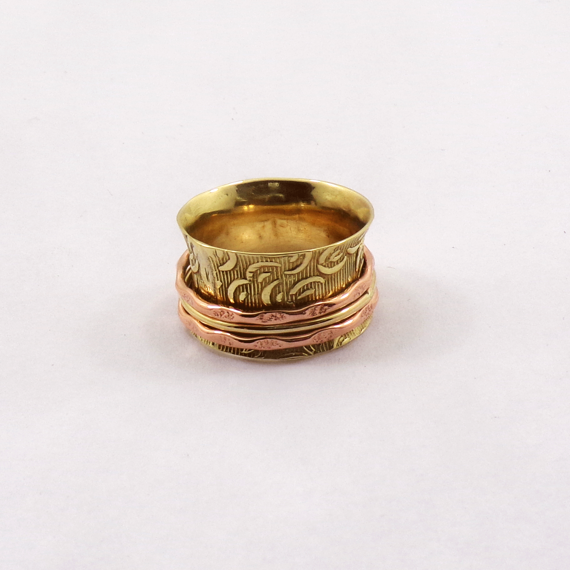 Ring Size - 8 Triple Band Ring I - BSPR999 18K Rose Gold & Yellow Gold Plated Solid Handmade Designer Triple Band Spinner Ring